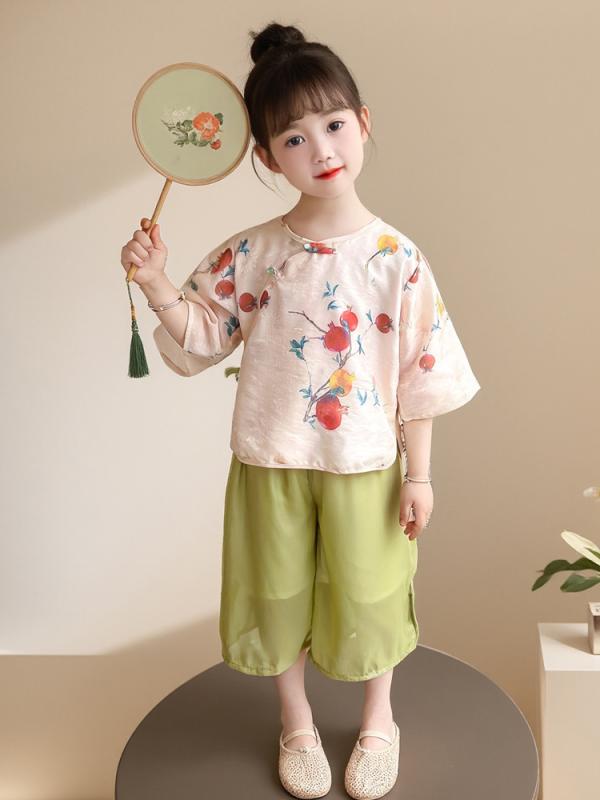 漢服 キッズ 女の子 ガールズ ワンピース ドレス 夏 花柄 刺繍 シフォン 雪紡 メッシュ チュール 古風 中国風 プリンセス お姫様 優雅 かわいい 切り替え 襦裙 ポリエステル コットン裏地 柔らか加工