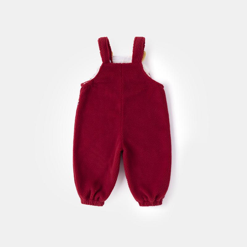 ベビー服 男の子 女の子 秋冬 お正月 お祝い着 赤ちゃん 幼児 中国風 唐装 チャイナ服 サロペット オーバーオール つなぎ 厚手 暖かい 裏起毛 ポリエステル 赤 レッド