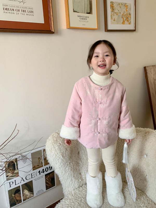 唐装 女の子 子供 女児 ベビー キッズ 冬 厚手 暖か 中華風 詰め物入り ジャケット アウター コート トップス 無地 ピンク かわいい 礼服 フォーマル ...