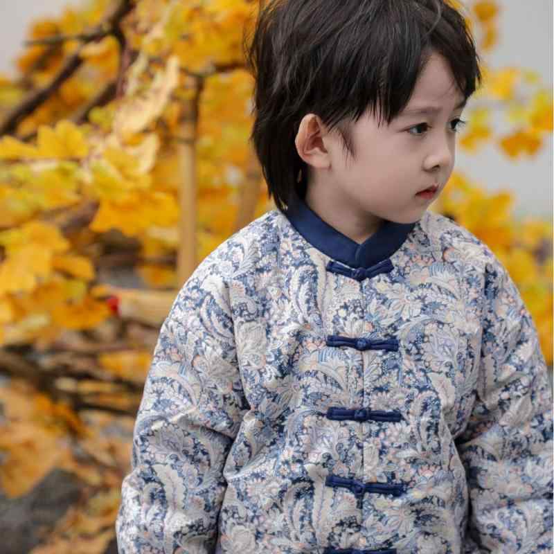 唐装 男の子 ベビー 秋冬 祝賀服 お正月服 晴れ着 七五三 お祝い 改良漢服 中綿コート アウター 綿100% コットン ソフトな肌触り 花柄 中国風 チャイ...