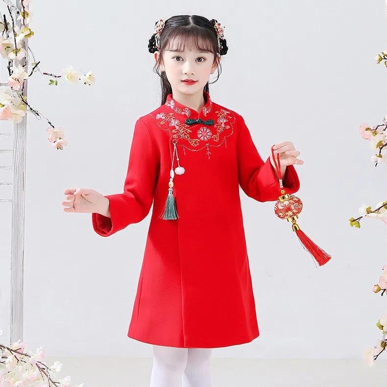 アウター 女の子 唐装 漢服 チャイナ風 チャイナドレス 民族衣装 厚手 裏ボア 裏起毛 暖かい 綿 コットン 秋冬 お正月 晴れ着 お祝い 七五三 フォーマル...