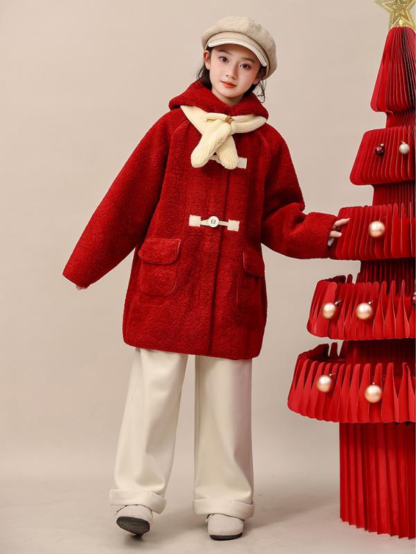 コート 女の子 ガールズ ミドル丈 厚手 裏ボア フード付き もこもこ あったか かわいい 長袖 冬 防寒 通学 小学生 ジュニア ポリエステル アウター トグ...