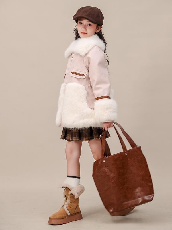 コート キッズ 女の子 ジュニア 冬 ミドル丈 襟付き ジップアップ 厚手 裏ボア フェイクムートン 防寒 保温 アウター かわいい 普段使い ソフトタッチ ポ...