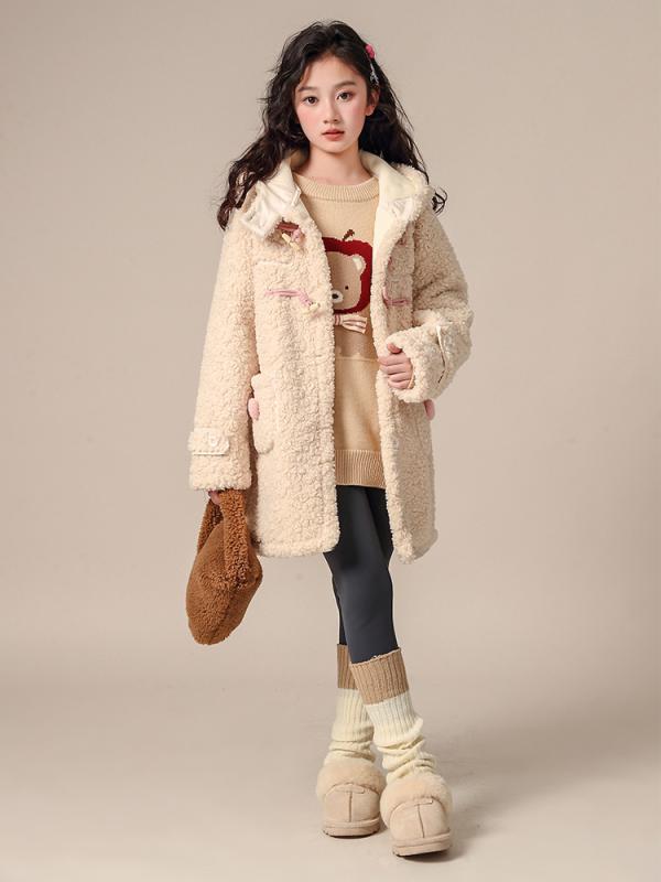 コート キッズ 女の子 秋冬 もこもこ フード付き ボア シープボア 中綿 厚手 暖かい 防寒 ミドル丈 アウター ジャンパー トグルボタン カジュアル