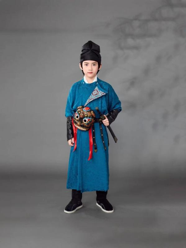 漢服 男の子 子供用 キッズ 唐代 円領袍 丸首 中華風 伝統衣装 時代劇 発表会 舞台 イベント 書道 撮影..