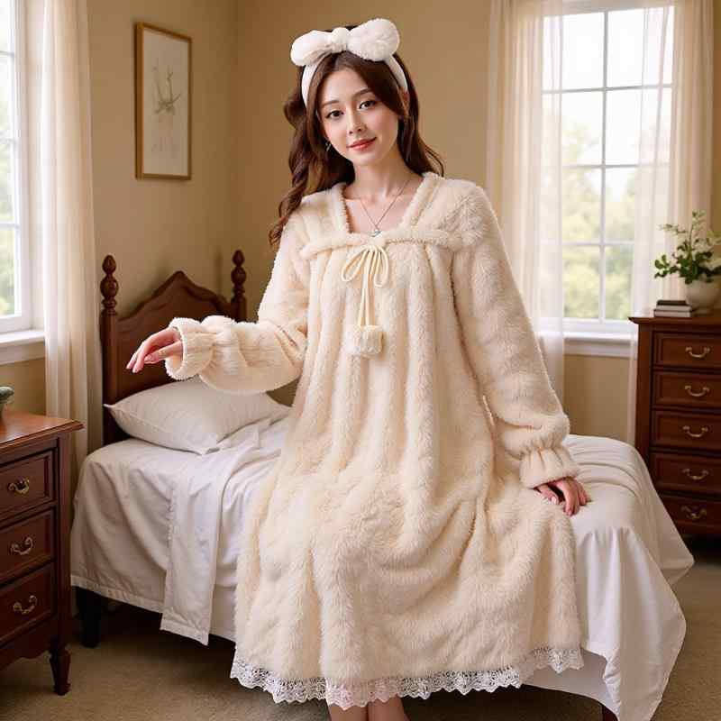 パジャマワンピース レディース 秋冬 コーラルフリース フランネル 厚手 あったか 暖かい ロング丈 膝..