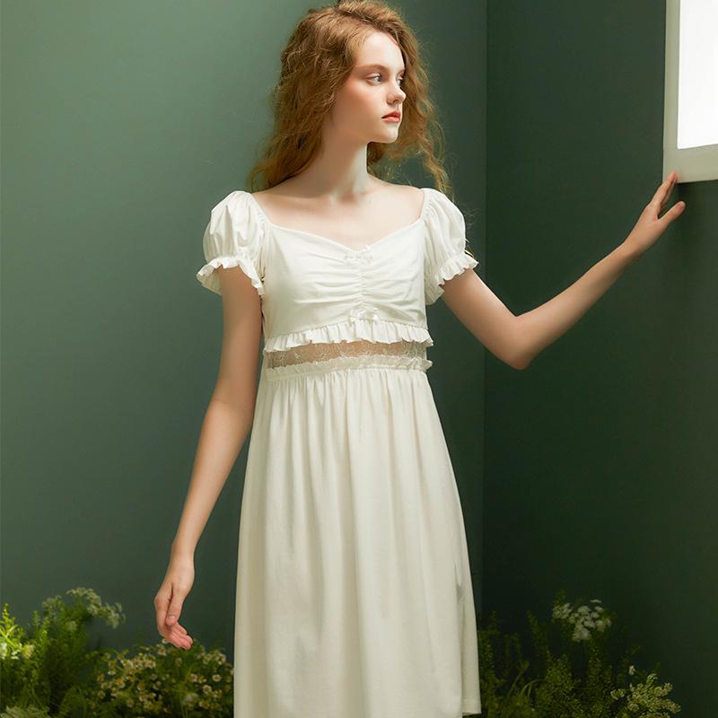 ワンピース レディース ミディ丈 夏 パジャマ ルームウェア ワンマイルウェア 綿混 コーマ綿 かわいい ..