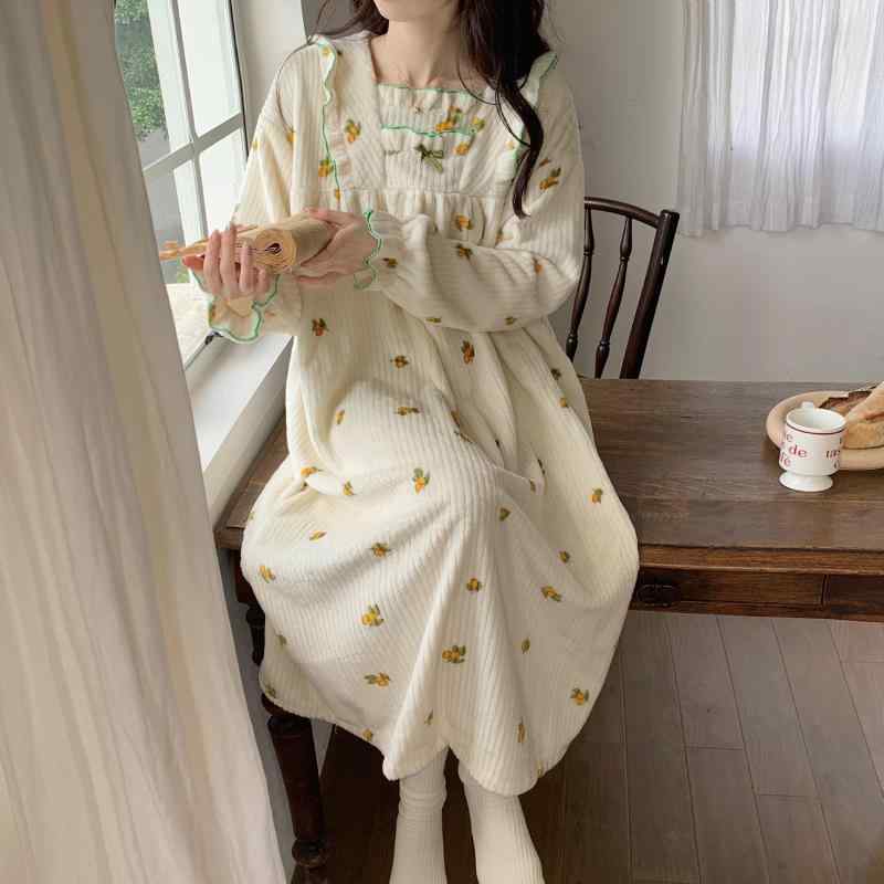 ルームウェア レディース 女性用 秋冬 パジャマ フランネル ポリエステル 厚手 裏起毛 ロング丈 長袖 ..