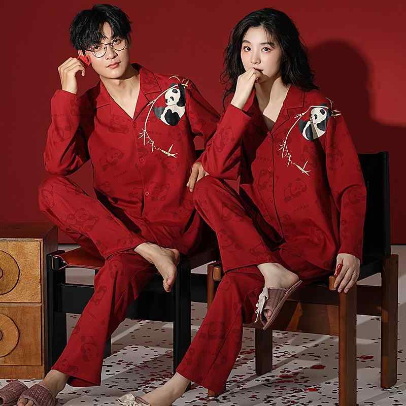 パジャマ ルームウェア カップル 夫婦 新婚祝い コットン 綿 長袖 ロングスリーブ 長ズボン ロングパン..