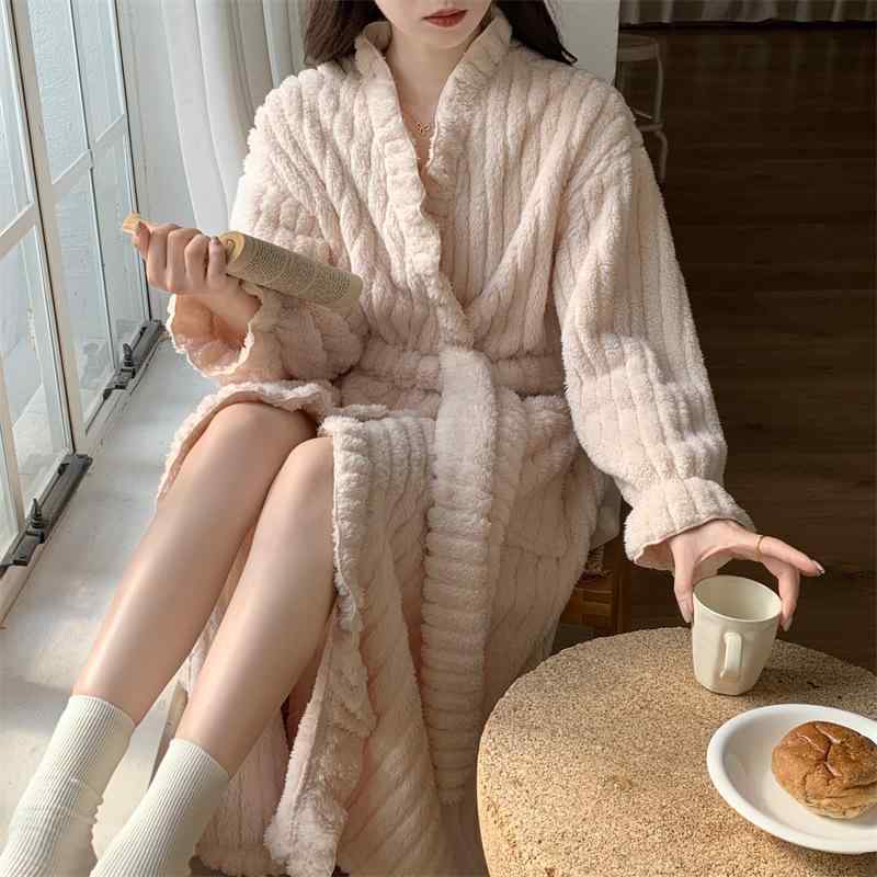 パジャマワンピース レディース フランネル コーラルフリース 厚手 保温 あったか ロング丈 長袖 Vネッ..