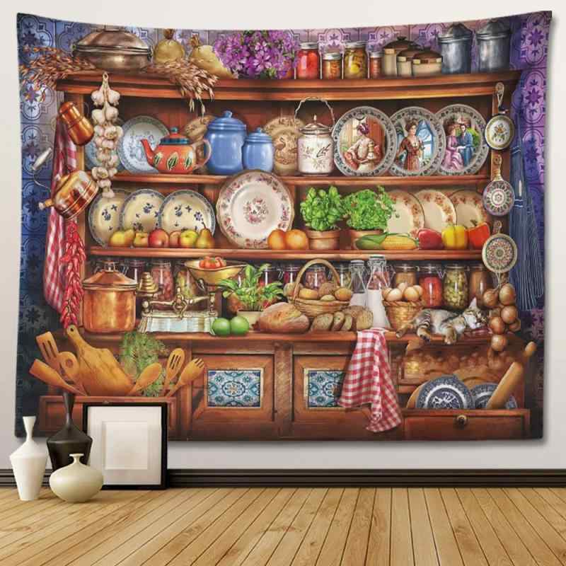 タペストリー 北欧風 欧風 壁掛け ウォールデコレーション イラスト 編み物 本 ミシン柄 ポリエステル ..