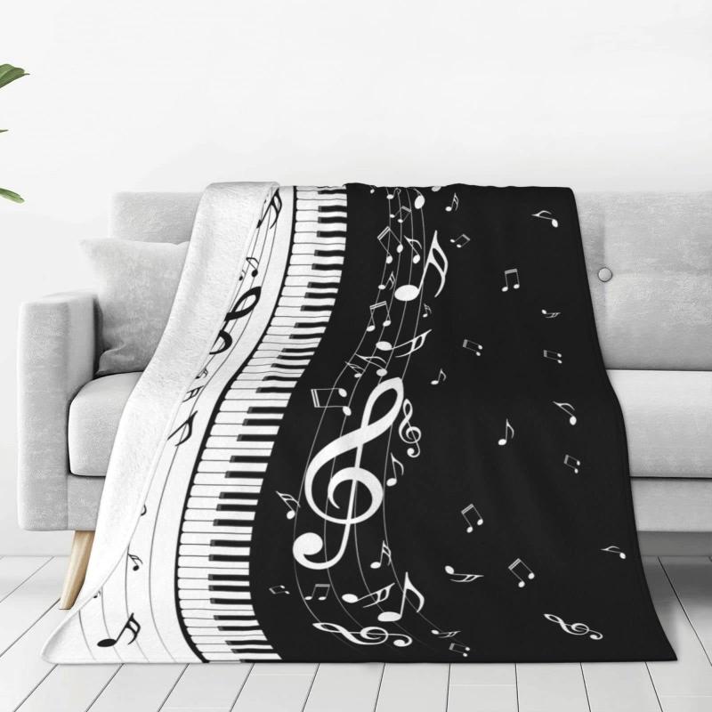 ブランケット 音符 鍵盤柄 音楽デザイン ポリエステル フランネル 柔らかい肌触り ふわふわ もこもこ ..