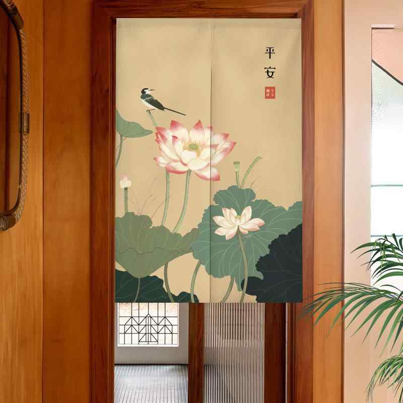 暖簾 新中式 モダンチャイニーズ 間仕切りカーテン 古典風 喜慶 吉祥 華やか 突っ張り棒対応 穴あけ不要 目隠し ポリエステル製 植物花柄 玄関 リビング キッチン ダイニング 寝室 トイレ 書斎用 半丈