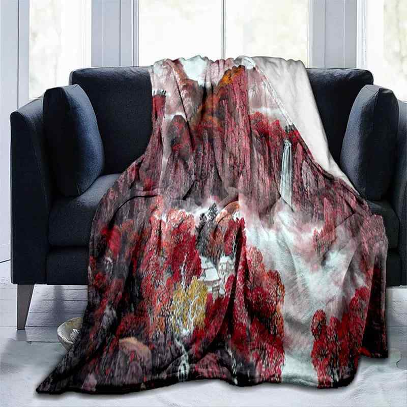 ブランケット ティーン向け 中国画 山水画デザイン フランネル 毛布 ひざ掛け 掛け布団 柔らかな肌触り..