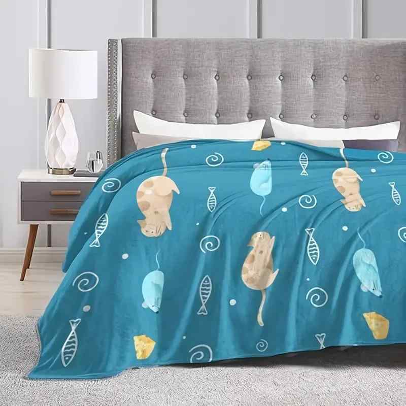 ブランケット フランネル 毛布 ひざ掛け 通気性 快適 肌触り やわらか 猫とねずみ チーズ柄 キャラクタ..