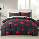 寝具カバー 3点セット 黒色 ハート柄 ペイズリー柄 掛け布団カバー ボックスシーツ 枕カバー ポリエステル ピーチスキン加工 活性染料プリント 北欧デザイン ベッドリネン 寝室 おしゃれ