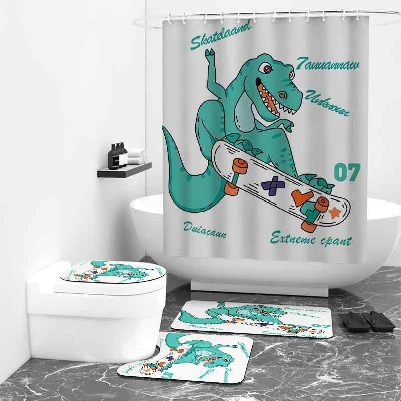 バスルームセット 3Dデジタルプリント 落書き風 コミック柄 シャワーカーテン トイレマット 7点セット ..