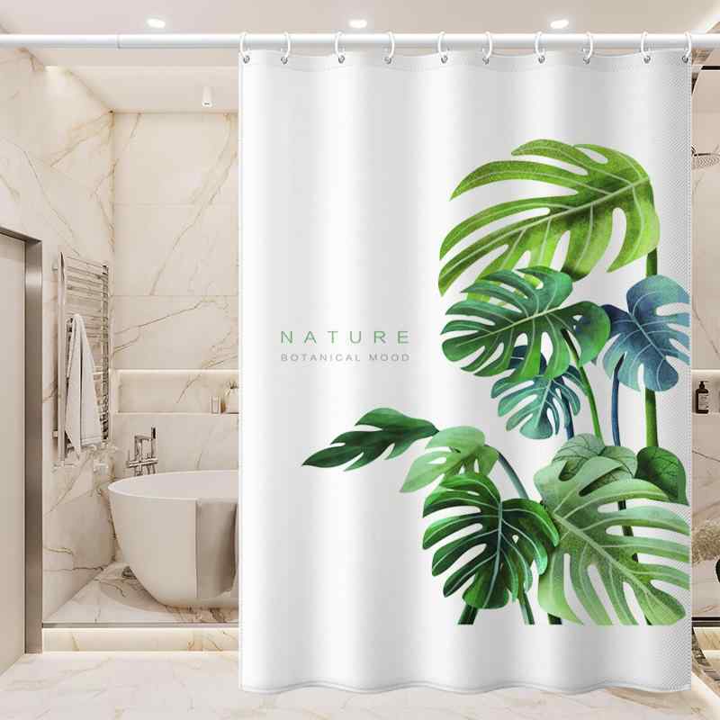 シャワーカーテン 北欧風 グリーン ボタニカル モンステラ柄 デジタルプリント 防水 防カビ ポリエステル製 おしゃれ 浴室 バスルーム 間仕切り 目隠し