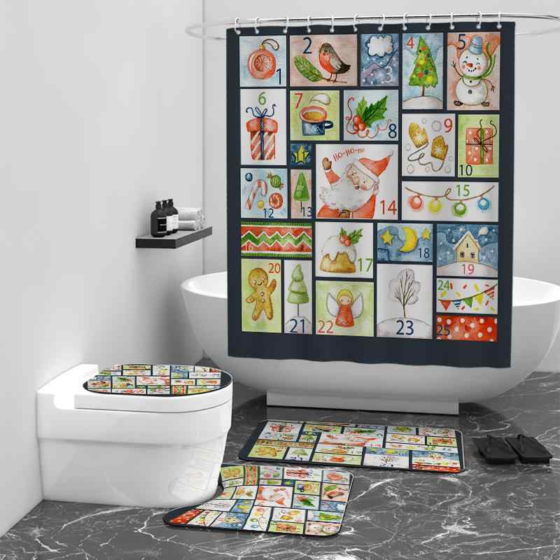 シャワーカーテン クリスマス柄 チェック柄 デジタルプリント 防水 ポリエステル製 浴室 バスルーム お風呂 間仕切り 目隠し インテリア おしゃれ かわいい 高品質 雑貨 冬