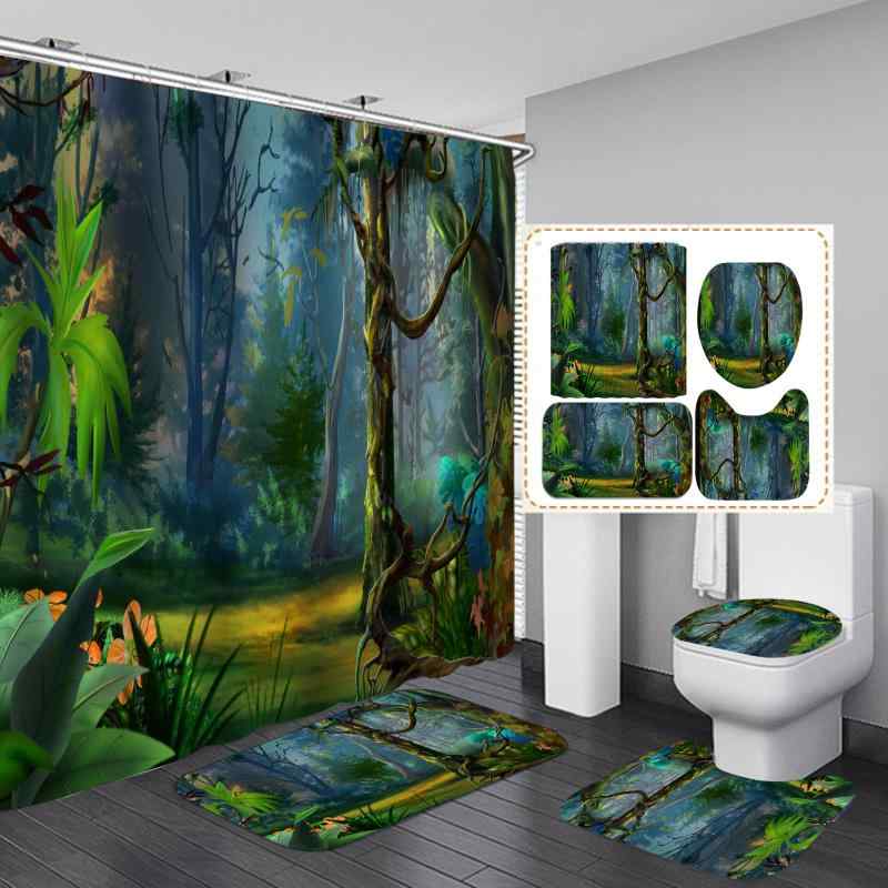 シャワーカーテン 4点セット ポリエステル 高画質 デジタルプリント 防水 撥水 防カビ つっぱり式 工事..