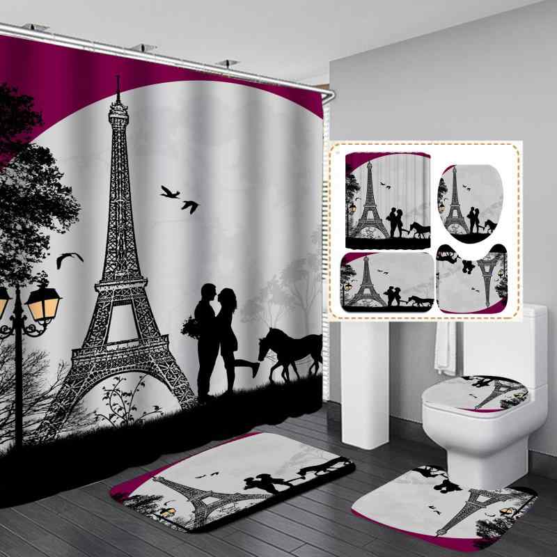 シャワーカーテン 浴室用 間仕切り 目隠し 4点セット ポリエステル製 防水 撥水 防カビ加工 エッフェル..