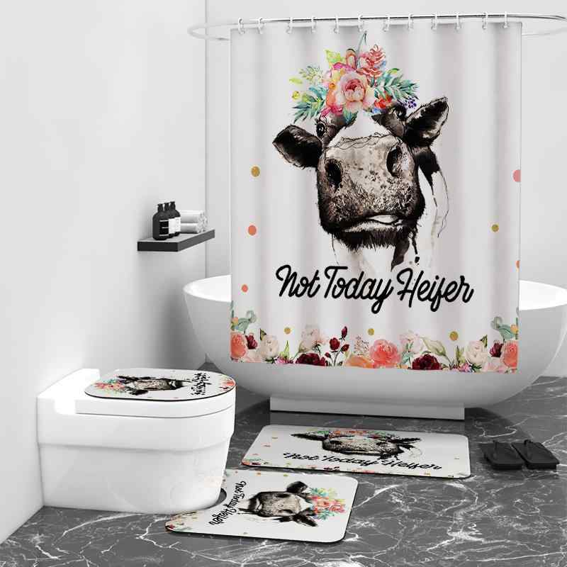 シャワーカーテン 牛柄 デジタルプリント 防水 防カビ加工 ポリエステル製 モダン シンプル バスルーム 浴室 お風呂場 間仕切り 目隠し 湿気対策 乾湿分離 ユニットバス 賃貸マンション向け