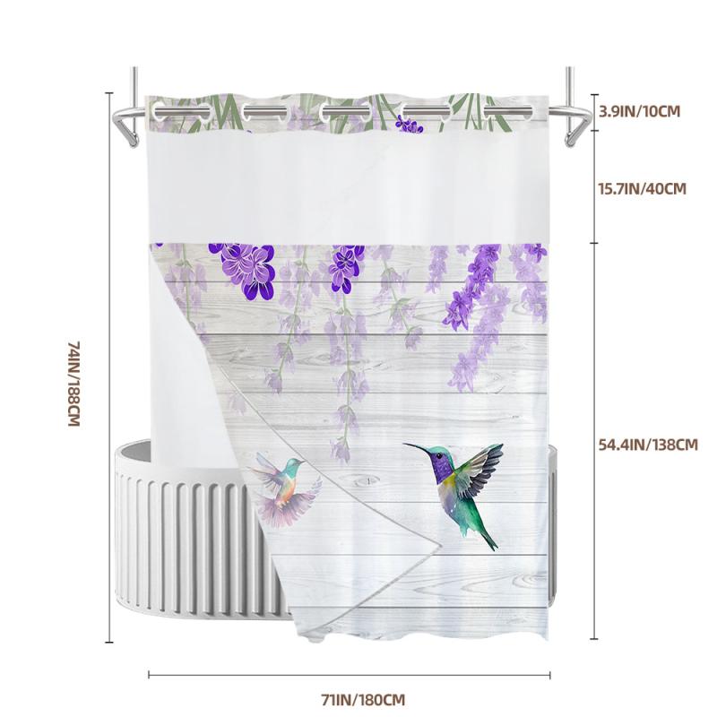 シャワーカーテン ダブル 防水 はっ水 防カビ ポリエステル 木目調 花柄 フラワー デジタルプリント 目隠し 浴室 ホテル バスルーム リビング 間仕切り リング付属 モダン シンプル
