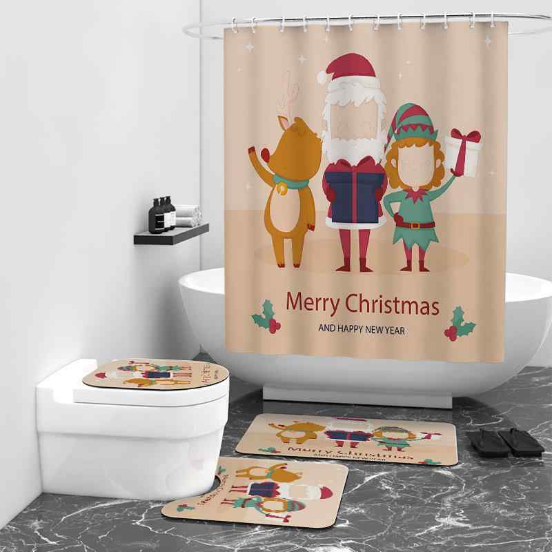 シャワーカーテン かわいい クリスマス柄 デジタルプリント 防水 防カビ 4点セット ポリエステル モダン シンプル 浴室用 おしゃれ