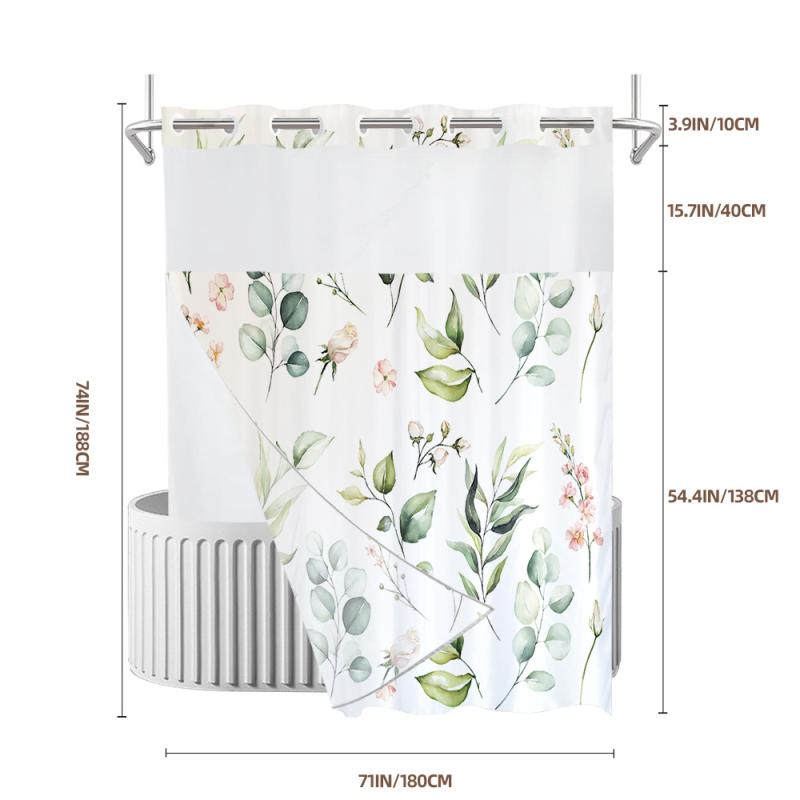 シャワーカーテン ダブルレイヤー ビッグリング デジタルプリント ポンジー ポリエステル 防水 撥水 防カビ 浴室 バスルーム 間仕切り 目隠し ホテル モダン シンプル 総柄
