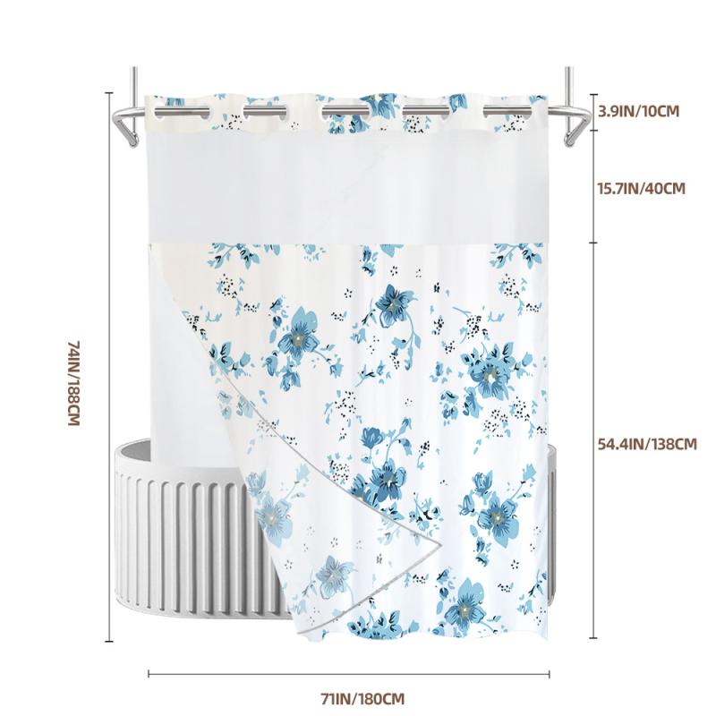 シャワーカーテン 二重構造 防水 撥水加工 小花柄 フローラルデザイン デジタルプリント バスカーテン 浴室 目隠し 間仕切り ポリエステル製 モダン 上品 おしゃれ
