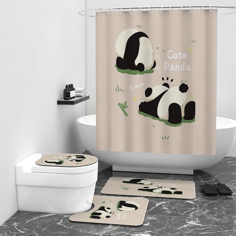 シャワーカーテン カートゥーン パンダ デジタルプリント 4点セット バスルーム 浴室 間仕切り 目隠し 防水 ポリエステル モダン シンプル おしゃれ