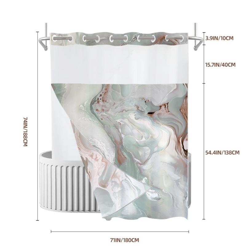 シャワーカーテン ダブルレイヤー 防水 デジタルプリント 大理石柄 バスルーム用 間仕切り 目隠し ポリエステル製 モダン シンプル おしゃれ