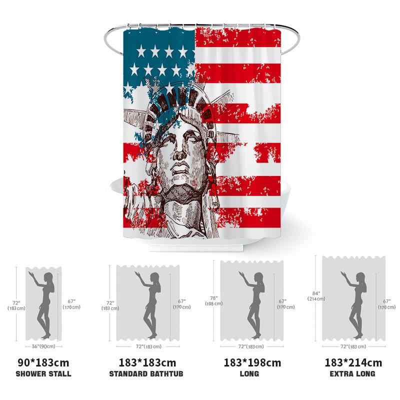 シャワーカーテン バスカーテン 浴室用 ポリエステル アメリカン 自由の女神 星条旗柄 デジタルプリント 欧米風 西洋風 おしゃれ 個性的 ユニーク デザイン