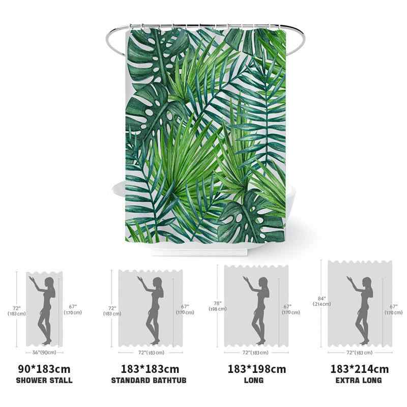 シャワーカーテン パームリーフ柄 デジタルプリント 防水加工 ポリエステル 穴あけ不要 突っ張り棒タイプ バスルーム 風呂 目隠し 間仕切り セット