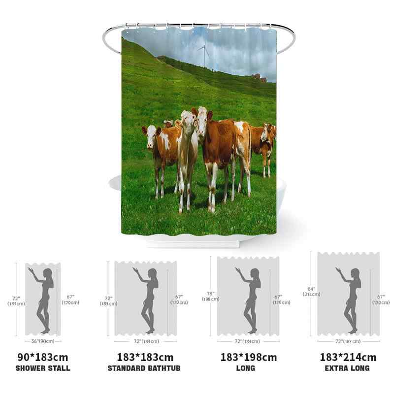 シャワーカーテン バスマット セット 牛柄 アニマル柄 デジタルプリント ポリエステル 防水 高画質 吸水 速乾 滑り止め 間仕切り 目隠し 田園スタイル バスルーム お風呂 通年