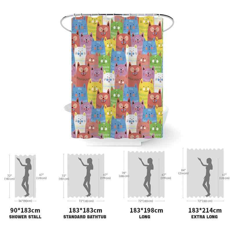 シャワーカーテン カートゥーン 猫柄 落書き 3Dデジタルプリント ポリエステル モダン シンプル かわいい バスルーム 浴室 フロアマット バスマット 3点セット