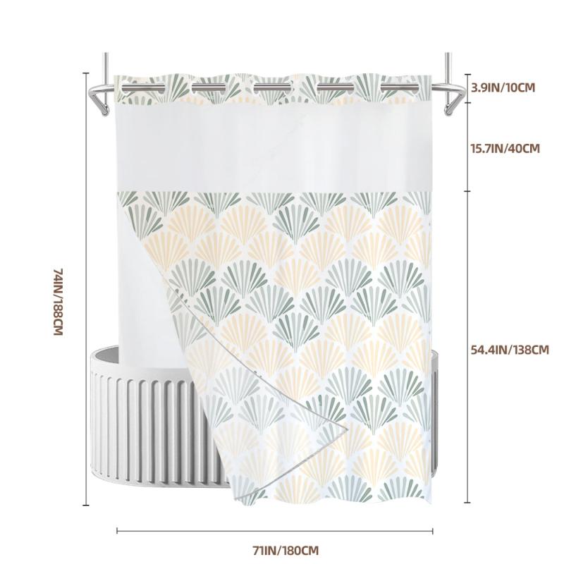 シャワーカーテン 二重 防水 撥水 幾何学模様 レインボーカラー プリント 切り替え ホテルライク バスルーム用 お風呂 インテリア おしゃれ ポリエステル