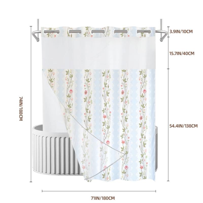 シャワーカーテン ポリエステル デジタル3Dプリント 縦ストライプ 小花柄 二重層 バスルーム お風呂用 ホテル用 清潔感 おしゃれ 爽やか モダン シンプル 防水 防カビ