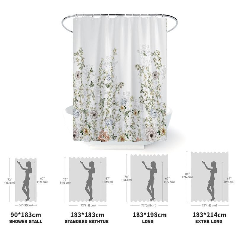 シャワーカーテン バスカーテン 浴室用 ボタニカル柄 植物柄 リーフ柄 ナチュラルテイスト 防水 撥水 乾湿分離 バスルーム 間仕切り 清潔感 おしゃれ セット
