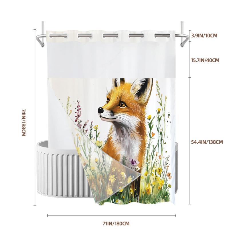 シャワーカーテン 浴室 トイレ 間仕切り 目隠し 二重 動物柄 デジタルプリント 防水 厚手 ポリエステル バスカーテン ビッグリング
