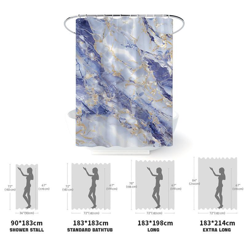 シャワーカーテン 大理石柄 防水 撥水 ポリエステル 高品質 4点セット バスルーム 浴室 お風呂 シンプル モダン おしゃれ インテリア 間仕切り デジタルプリント