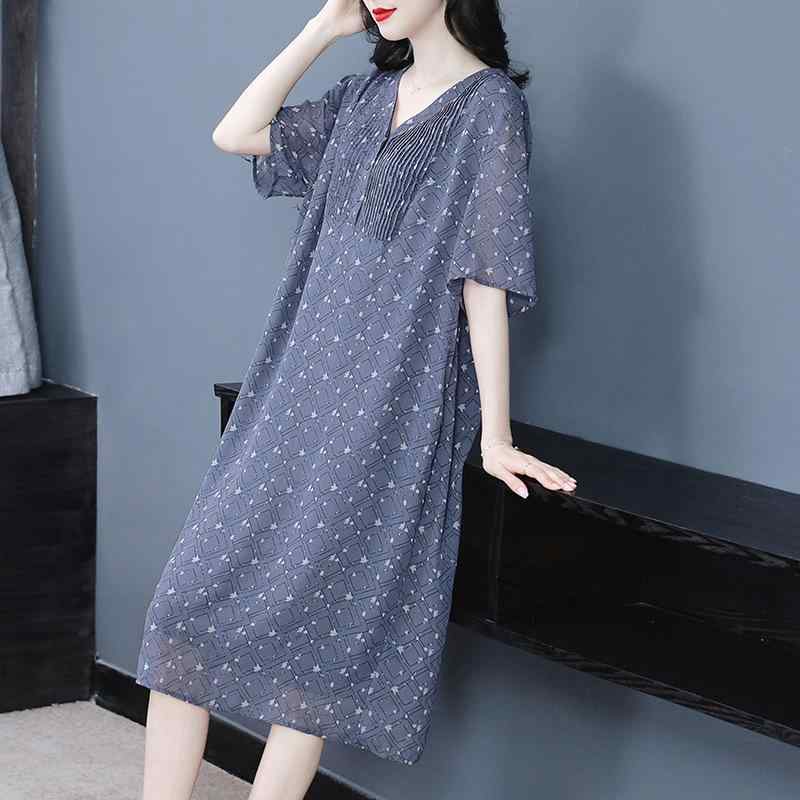 ワンピース レディース 大きいサイズ プラスサイズ ビッグシルエット ゆったり シフォン 小花柄 Vネック 半袖 Aライン ウエストリボン ミモレ丈 体型カバー 細見え 春夏 清涼感 上品 エレガント ミセス 大人女性 通勤 お出かけ