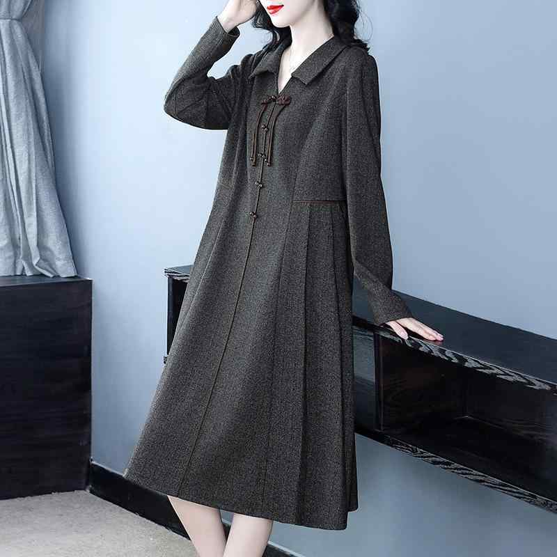 ワンピース レディース ミセス 大きいサイズ ゆったり ピーターパンカラー フレンチスタイル 高級感 エレガント 上品 シフォン ロング丈 体型カバー 着痩せ効果 着回し 秋冬 通勤 オフィス お出かけ