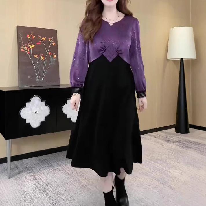 ワンピース レディース 春夏 ポリエステル シフォン シルク調 高級感 Iライン ゆったり 細見え 体型カバー エレガント 上品 通勤 オフィス きれいめ ピーターパンカラー プリーツ