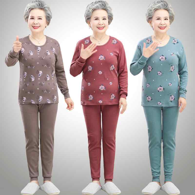 インナー レディース シニア 女性 婦人 高齢者向け 綿100% コットン 保温 あったか 肌着 上下セット 長袖 長ズボン 丸首 ルームウェア 部屋着 快適 秋冬