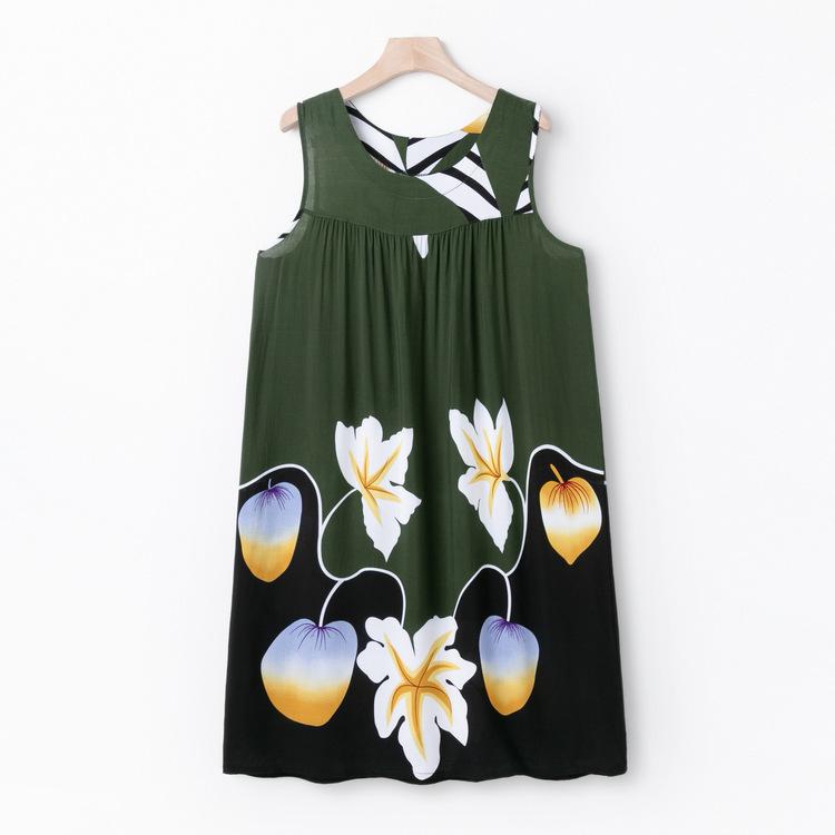 ワンピース レディース チャイナ風 プリント柄 ゆったり 大きいサイズ 体型カバー ロング丈 ルームウェア 普段使い シンプル カジュアル ポリエステル素材 通気性 快適 涼しい さらさら ラウンドネック ノースリーブ