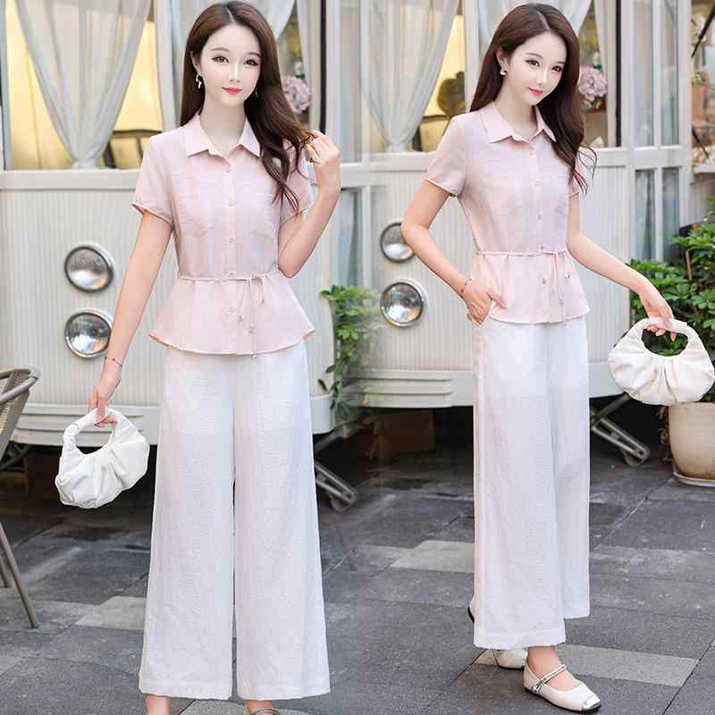 パンツスーツ レディース 新中華風 綿麻 春夏 ワイドパンツ ツーピース セットアップ 接触冷感 花柄 かぎ針編み 上品 エレガント ミセス ママ 通勤 オフィス お出かけ