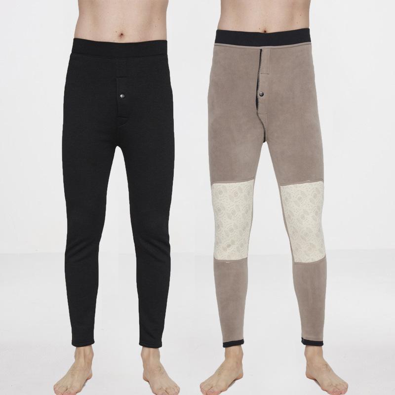 インナーパンツ メンズ 男性用 中高年 シニア 秋冬 裏起毛 厚手 防寒 保温 あったか 腰保護 膝保護 ポリエステル繊維 ブラック
