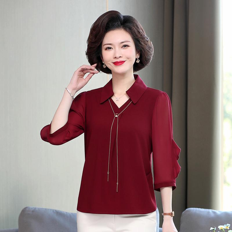 ブラウス ミセス 40代 50代 レディース 春秋 シフォン 長袖 ゆったり プルオーバー エレガント 上品 おしゃれ ポリエステル ワインレッド ネイビー 紺 体型カバー 普段使い お出かけ 通勤 オフィス カジュアルスタイル
