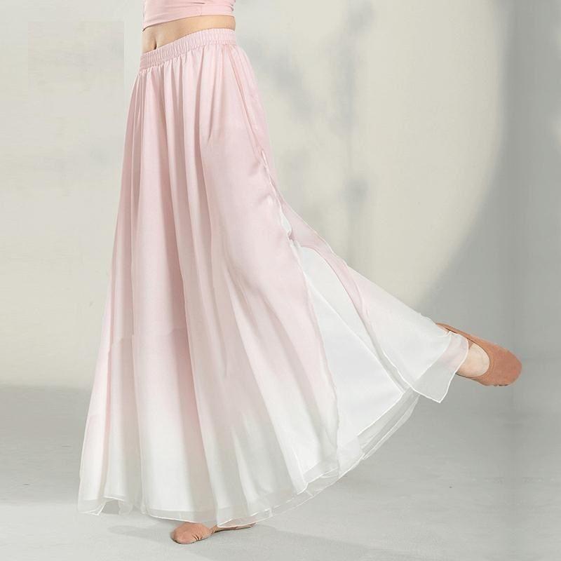 ダンスウェア レディース グラデーション シフォン ダブルレイヤー ワイドパンツ ゆったり 軽やか フレア 民族舞踊 古典舞 練習着 レッスン着 舞台衣装 発表会 ヨガ ベリーダンス